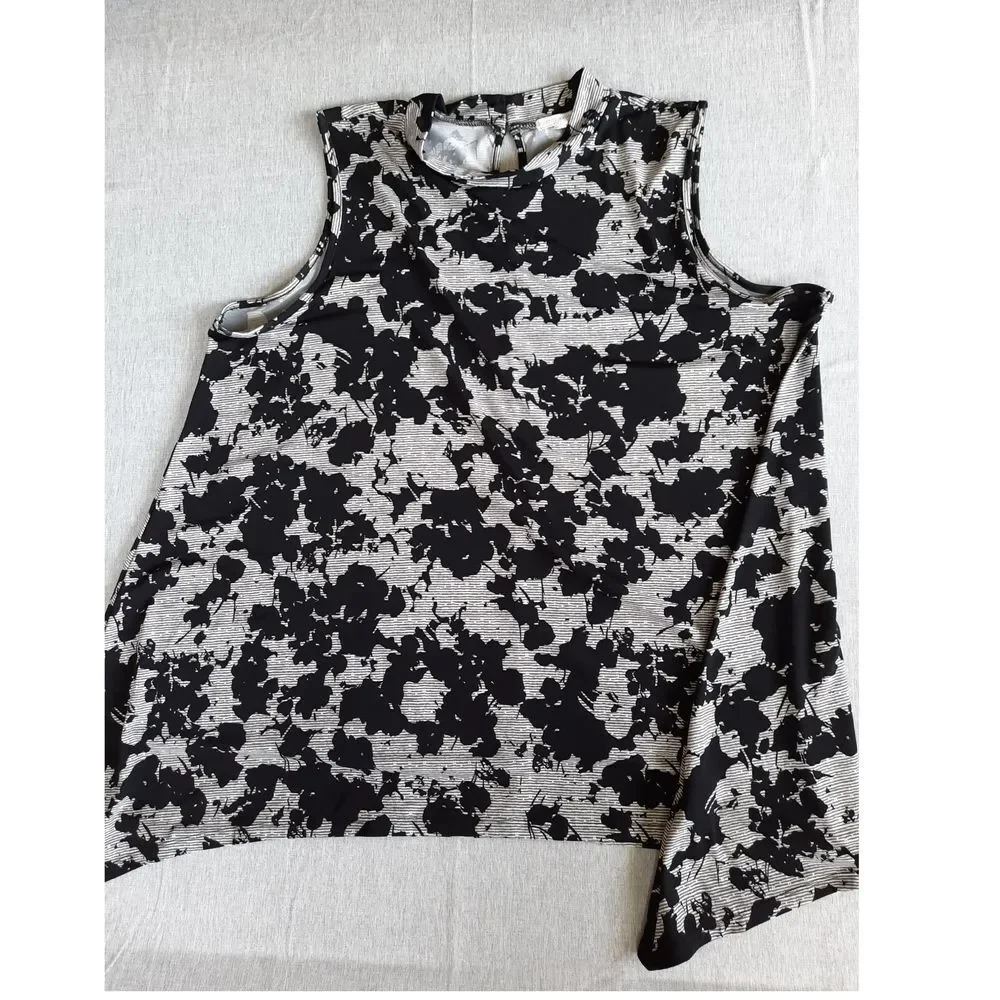 Ava James 2X Plus Women Spandex Blouse Back Keyhole Sleeveless Multi-Color - Picture 1 of 8